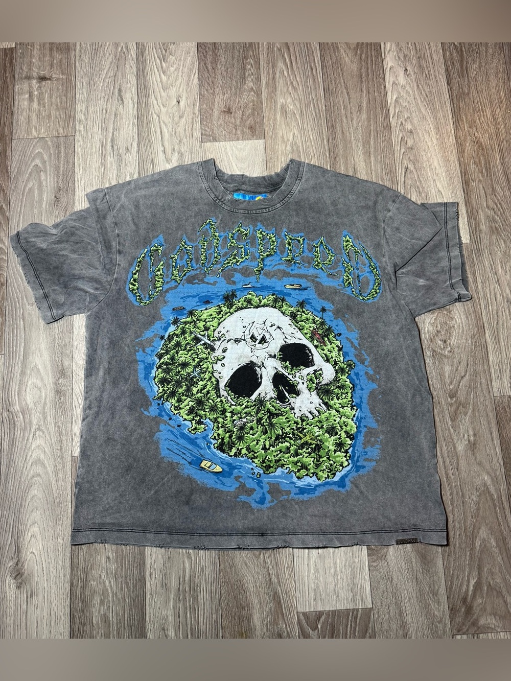 Godspeed Men’s Distressed Graphic Skull Logo Crew Neck Short Sleeve T-Shirt L